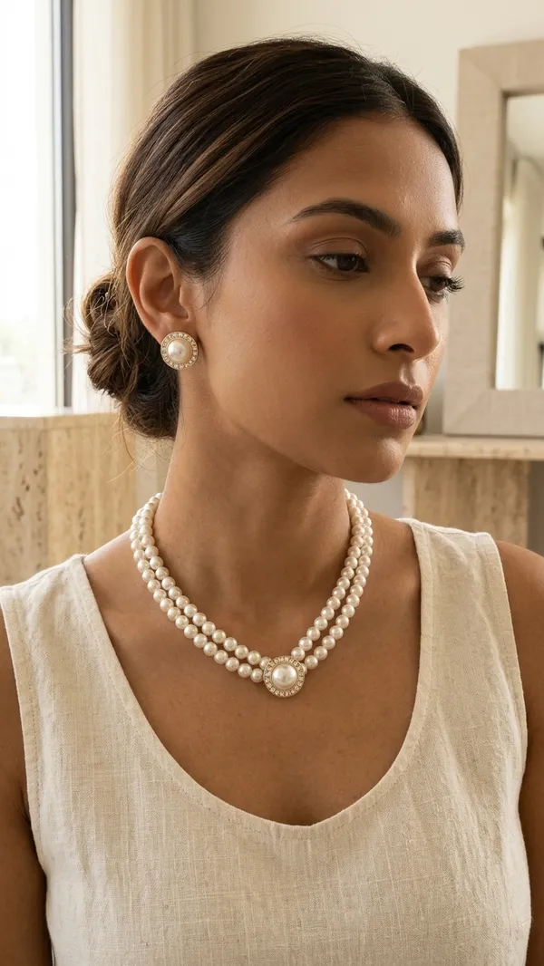 Double-Strand_Pearl_Necklace_and_Matching_Earrings_Set