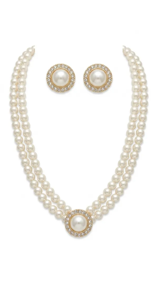 Double-Strand_Pearl_Necklace_and_Matching_Earrings_Set