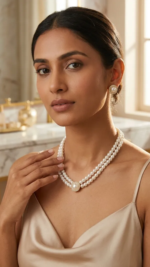 Double-Strand_Pearl_Necklace_and_Matching_Earrings_Set