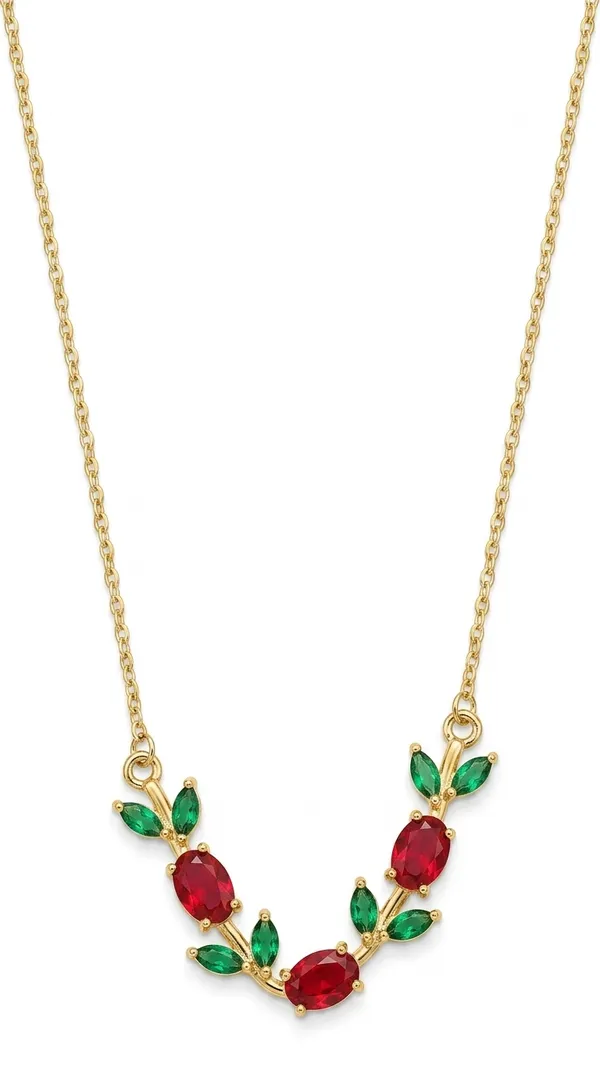 Elegant_Gold-Plated_Ruby_and_Emerald_Stimulated_Floral_Vine_Necklace.