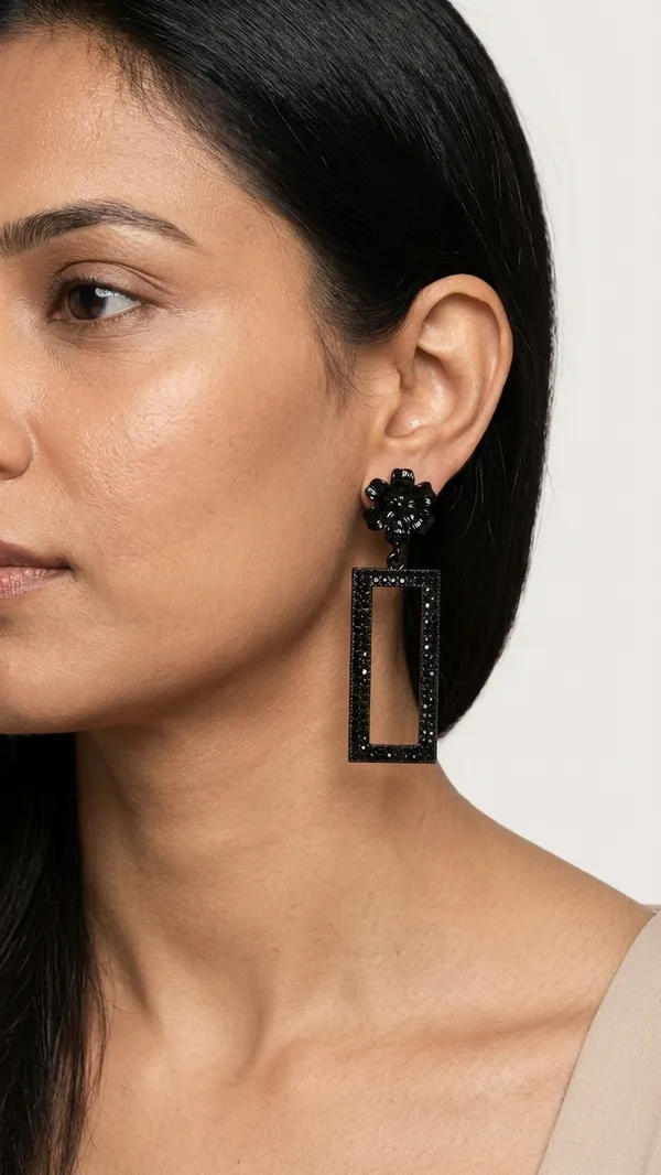 Midnight_Black_Floral_Rectangular_Drop_Earrings_–_Glossy_Flower_Studs_with_Crystal-Encrusted_Geometric_Dangles