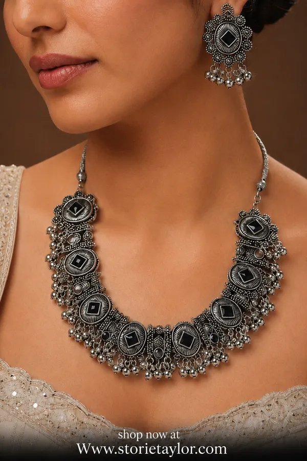 Oxidised_Silver_Plated_Traditional_Necklace_Set_with_Earrings_&_Maang_Tikka_|_Ethnic_Tribal_Jewelry_Set_for_Women