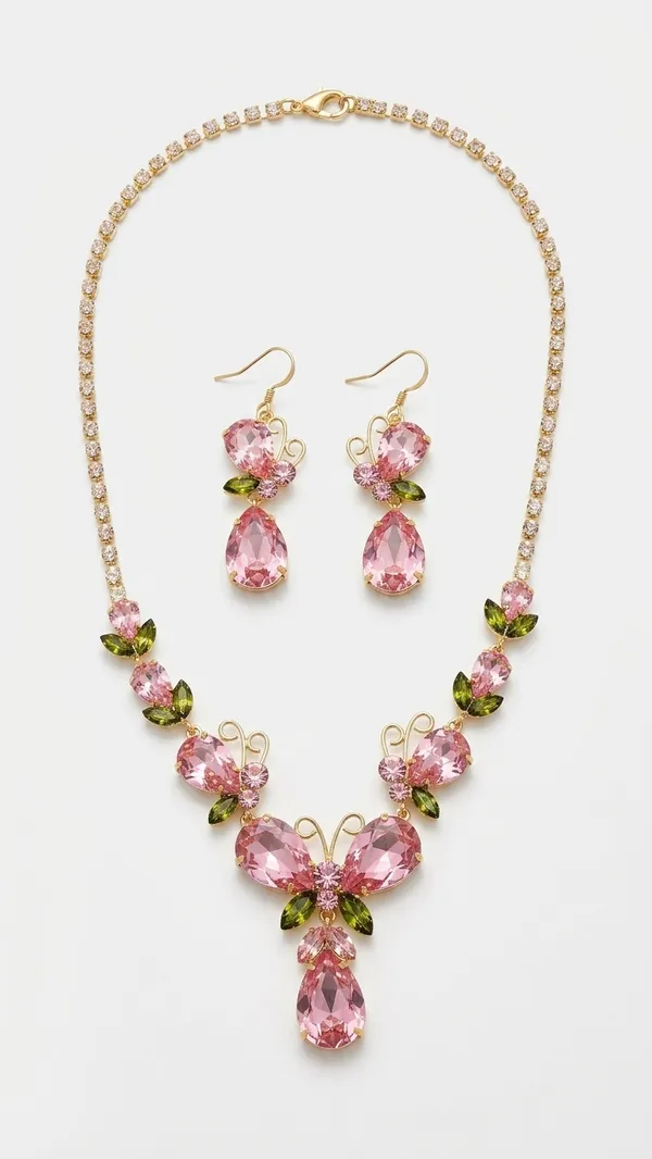 Pink_Butterfly_Crystal_Necklace_Set_with_Earrings_|_Gold_Plated_Floral_Statement_Jewellery