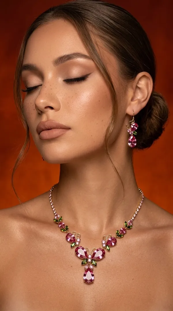 Pink_Butterfly_Crystal_Necklace_Set_with_Earrings_|_Gold_Plated_Floral_Statement_Jewellery