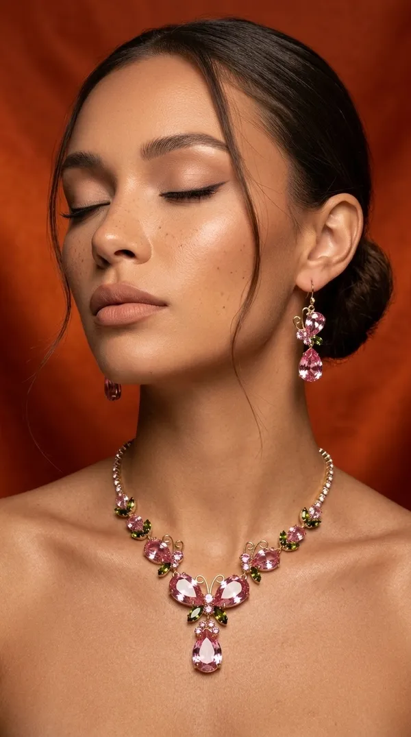 Pink_Butterfly_Crystal_Necklace_Set_with_Earrings_|_Gold_Plated_Floral_Statement_Jewellery