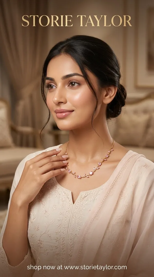 Pink_Crystal_Vine_Leaf_Necklace_in_Gold_Plating