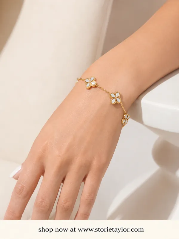 STORIE_TAYLOR_Gold_Plated_Clover_Charm_Bracelet_for_Women_&_Girls_|_Adjustable_Minimal_Chain_Bracelet_|_Premium_Fashion_Jewellery