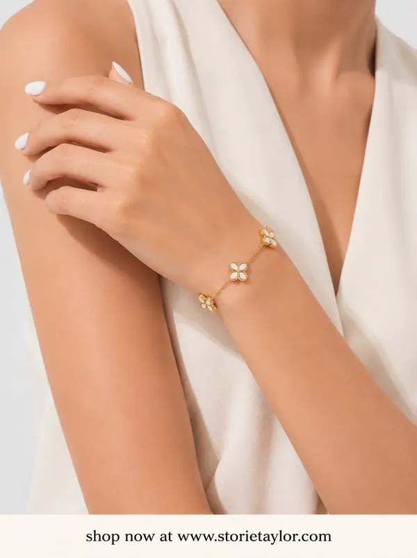 STORIE_TAYLOR_Gold_Plated_Clover_Charm_Bracelet_for_Women_&_Girls_|_Adjustable_Minimal_Chain_Bracelet_|_Premium_Fashion_Jewellery