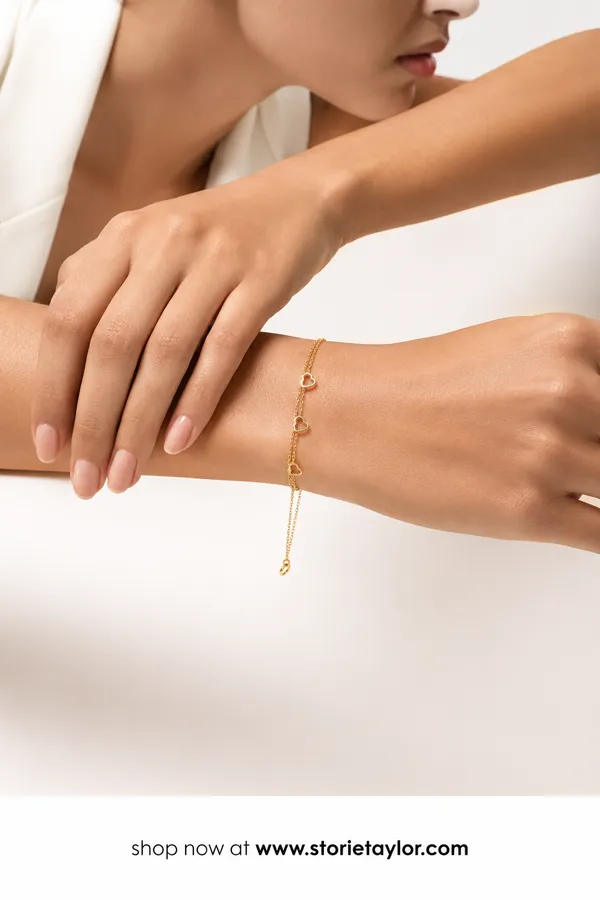 STORIE_TAYLOR_Gold_Plated_Triple_Heart_Chain_Bracelet_for_Women_&_Girls_|_Minimalist_Adjustable_Bracelet_|_Everyday_Fashion_Jewellery