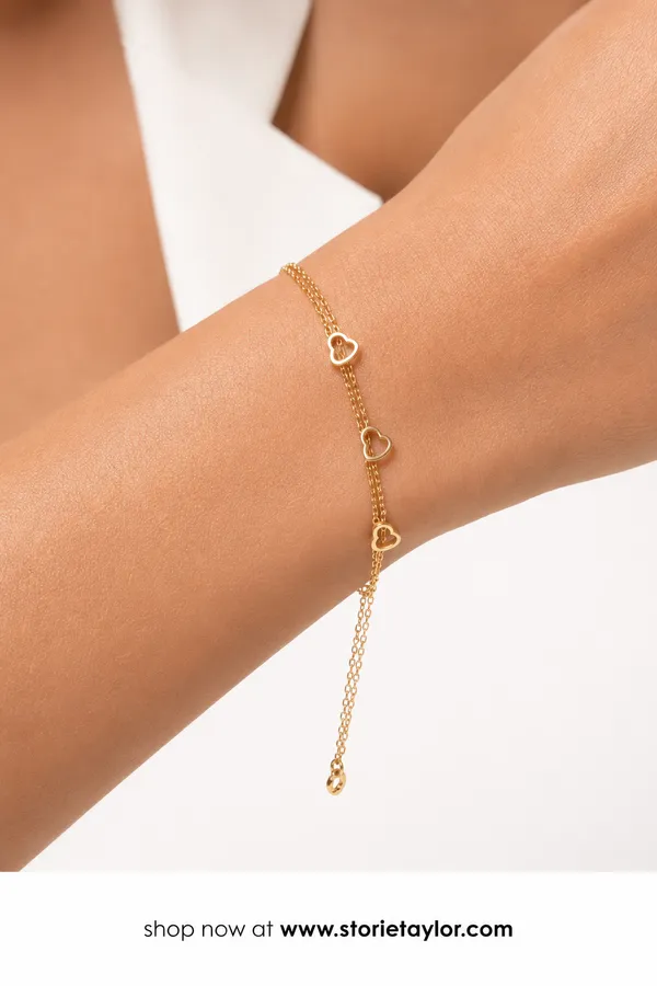 STORIE_TAYLOR_Gold_Plated_Triple_Heart_Chain_Bracelet_for_Women_&_Girls_|_Minimalist_Adjustable_Bracelet_|_Everyday_Fashion_Jewellery