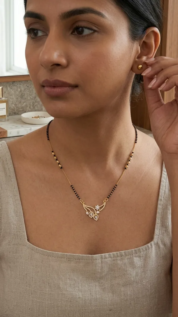 Storie_Taylor_18K_Gold-Plated_Contemporary_Cubic_Zirconia_Mangalsutra_for_Women_|_Abstract_Floral_Pendant_Short_Mangalsutra