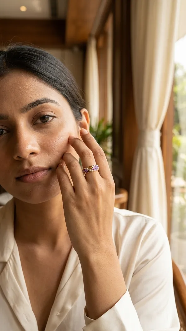 Storie_Taylor_18K_Gold-Plated_Lavender_Leaf_Meenakari_Band_Ring_for_Women_|_Purple_Enamel_&_Crystal_Eternity_Style_Ring