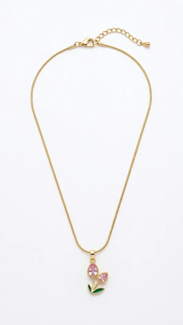 Storie_Taylor_18K_Gold_Plated_Pink_Crystal_Tulip_Flower_Pendant_Necklace_with_Snake_Chain_for_Women_&_Girls_|_Minimalist_Floral_Jewellery_Gift