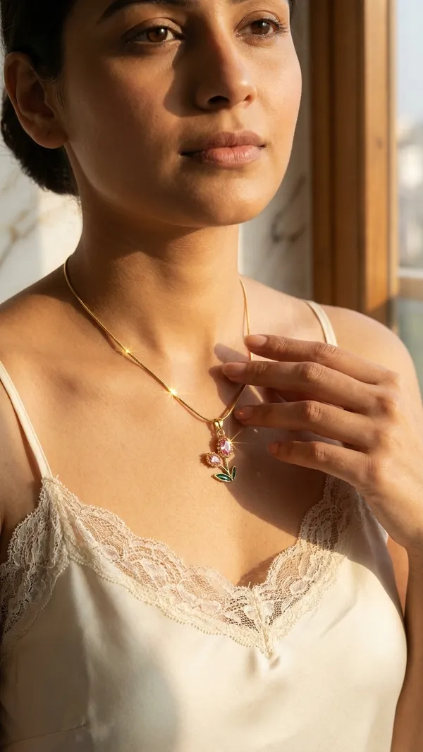 Storie_Taylor_18K_Gold_Plated_Pink_Crystal_Tulip_Flower_Pendant_Necklace_with_Snake_Chain_for_Women_&_Girls_|_Minimalist_Floral_Jewellery_Gift