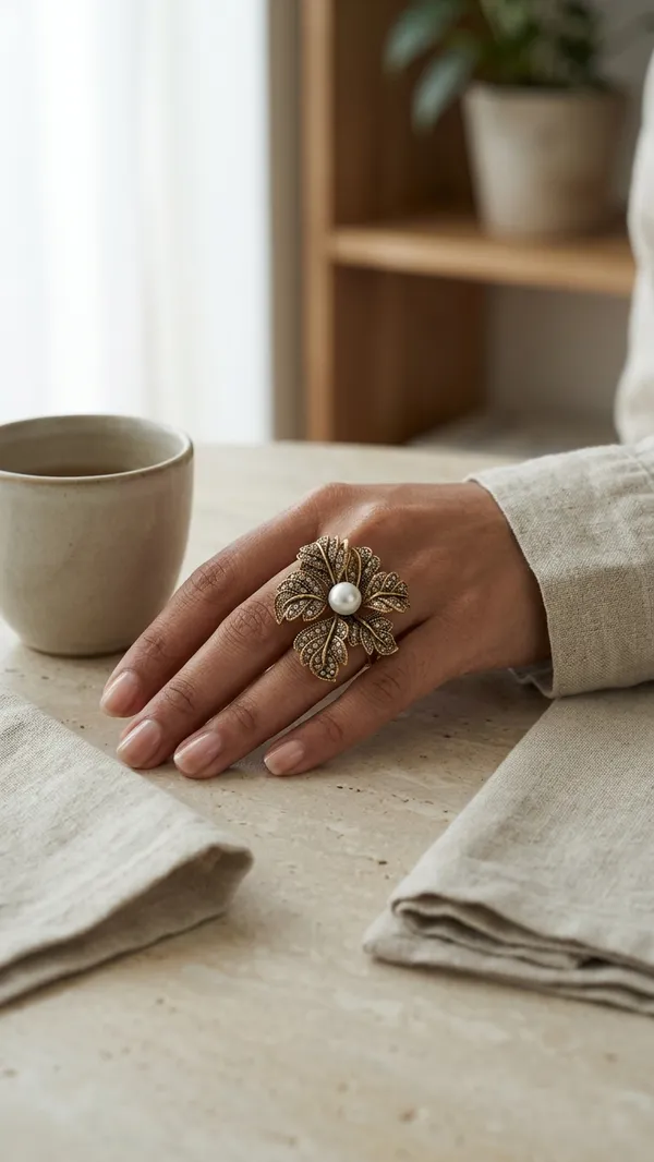Storie_Taylor_Antique_Gold-Plated_Crystal-Encrusted_Leaf_Statement_Ring_with_Pearl