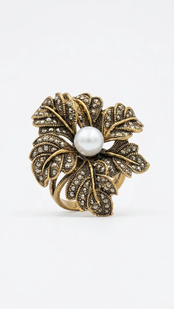 Storie_Taylor_Antique_Gold-Plated_Crystal-Encrusted_Leaf_Statement_Ring_with_Pearl