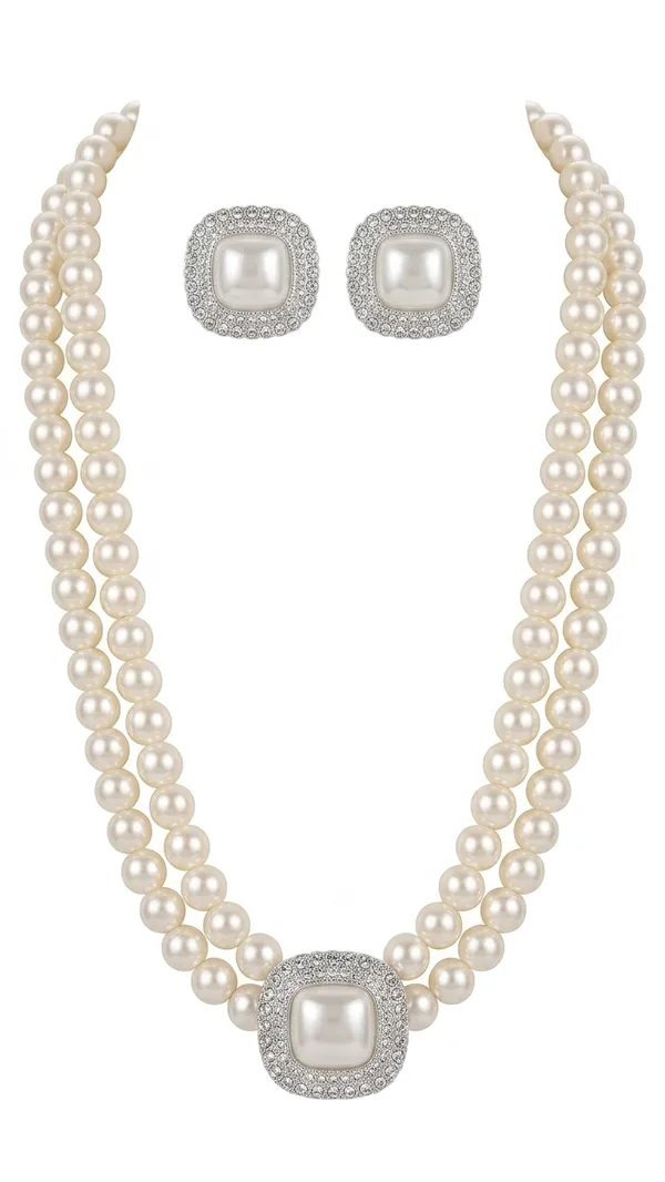 Storie_Taylor_Elegant_Double_Layer_Pearl_Necklace_Set_with_Square_Stud_Earrings_for_Women_&_Girls_|_Vintage_Baroque_Style_Faux_Pearl_Choker_Jewelry_Set