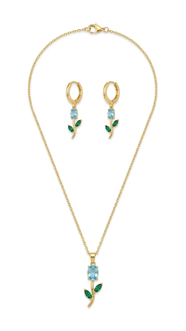 Storie_Taylor_Gold-Plated_Aquamarine_&_Emerald_Green_Crystal_Floral_Pendant_Set