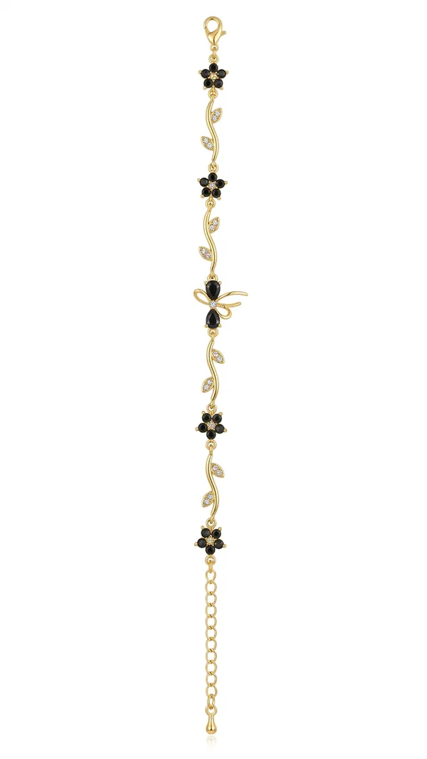 Storie_Taylor_Gold-Plated_Floral_&_Butterfly_Bracelet_with_Black_Stones