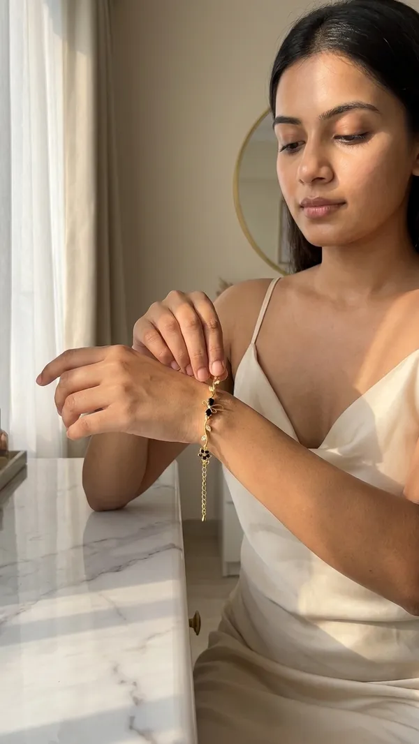 Storie_Taylor_Gold-Plated_Floral_&_Butterfly_Bracelet_with_Black_Stones
