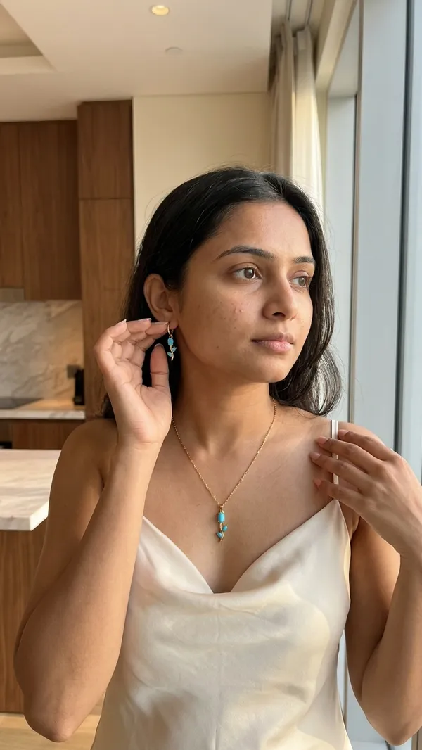 Storie_Taylor_Gold-Plated_Turquoise_Floral_Pendant_Necklace_with_Matching_Earrings_Set