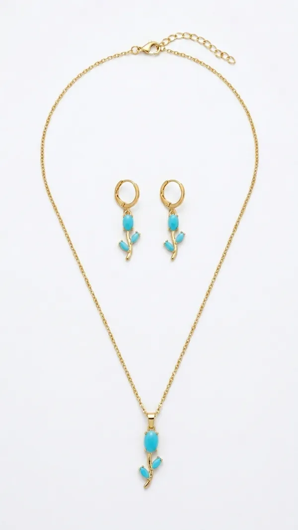 Storie_Taylor_Gold-Plated_Turquoise_Floral_Pendant_Necklace_with_Matching_Earrings_Set