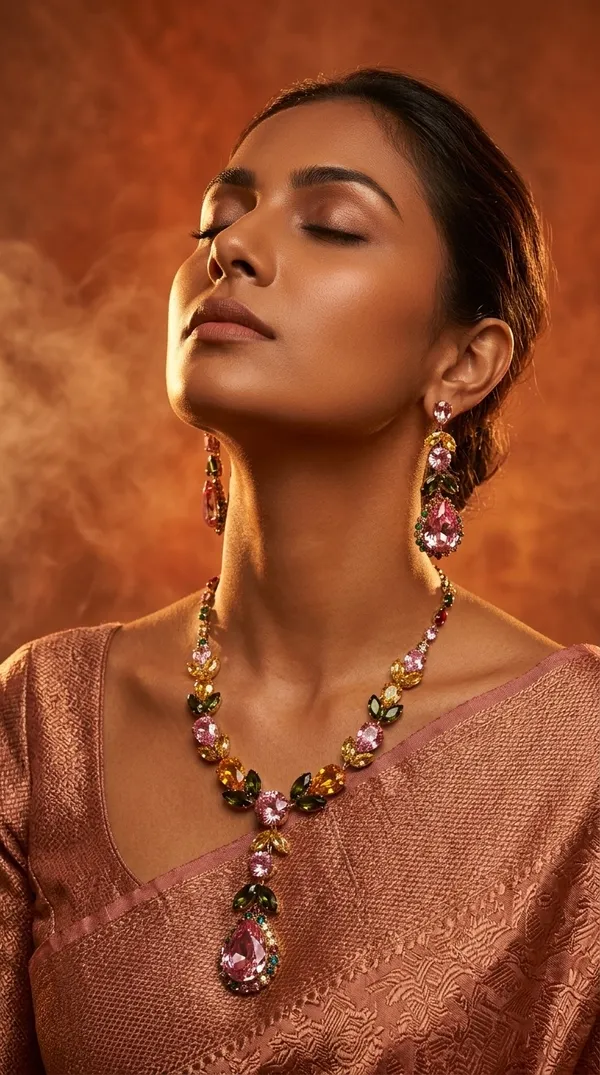 Storie_Taylor_Golden_Honey_Floral_Crystal_Necklace_Set_|_Amber_Stone_Champagne_Wedding_Jewelry_with_Long_Tassel_Earrings