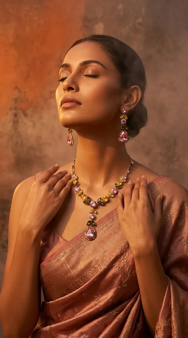 Storie_Taylor_Golden_Honey_Floral_Crystal_Necklace_Set_|_Amber_Stone_Champagne_Wedding_Jewelry_with_Long_Tassel_Earrings