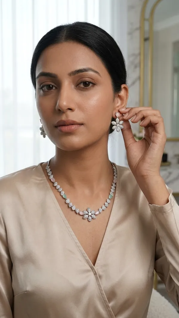 Storie_Taylor_Rhodium-Plated_American_Diamond_Floral_Necklace_Set_|_Pastel_Pink_&_Mint_Green_Stone_Jewelry_Set_with_Earrings