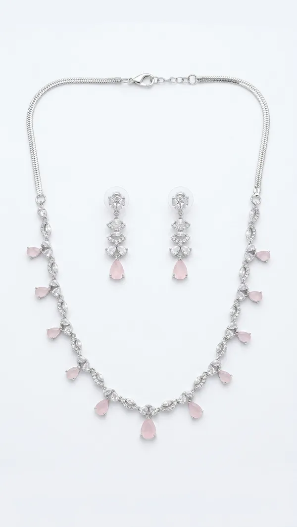 Storie_Taylor_Rhodium-Plated_Dainty_American_Diamond_Necklace_Set_|_Rose_Quartz_Pink_Pear_Stone_Jewelry_Set_with_Linear_Drop_Earrings