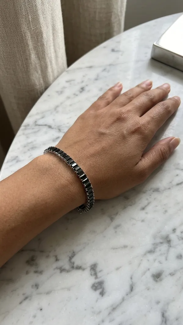 Storie_Taylor_Silver-Plated_Black_Baguette_Cut_Zirconia_Tennis_Bracelet_for_Women_&_Men_|_Unisex_Minimalist_Crystal_Link_Bracelet