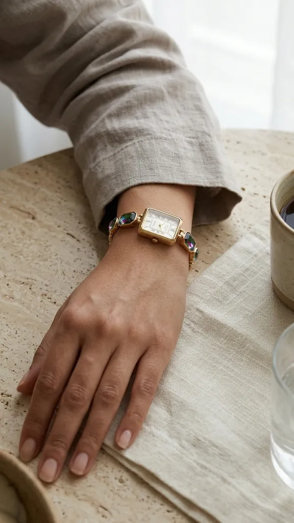 Storie_Taylor_Women_Gold-Plated_Emerald-Cut_Rainbow_Crystal_Bracelet_Watch