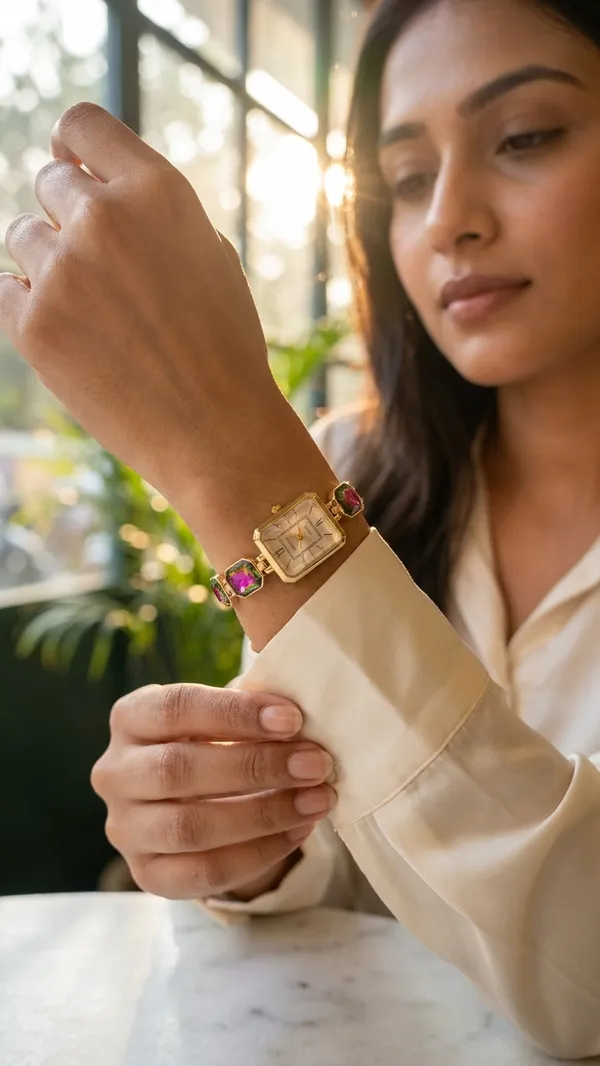 Storie_Taylor_Women_Gold-Plated_Emerald-Cut_Rainbow_Crystal_Bracelet_Watch