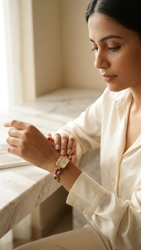 Storie_Taylor_Women_Gold-Plated_Emerald-Cut_Rainbow_Crystal_Bracelet_Watch
