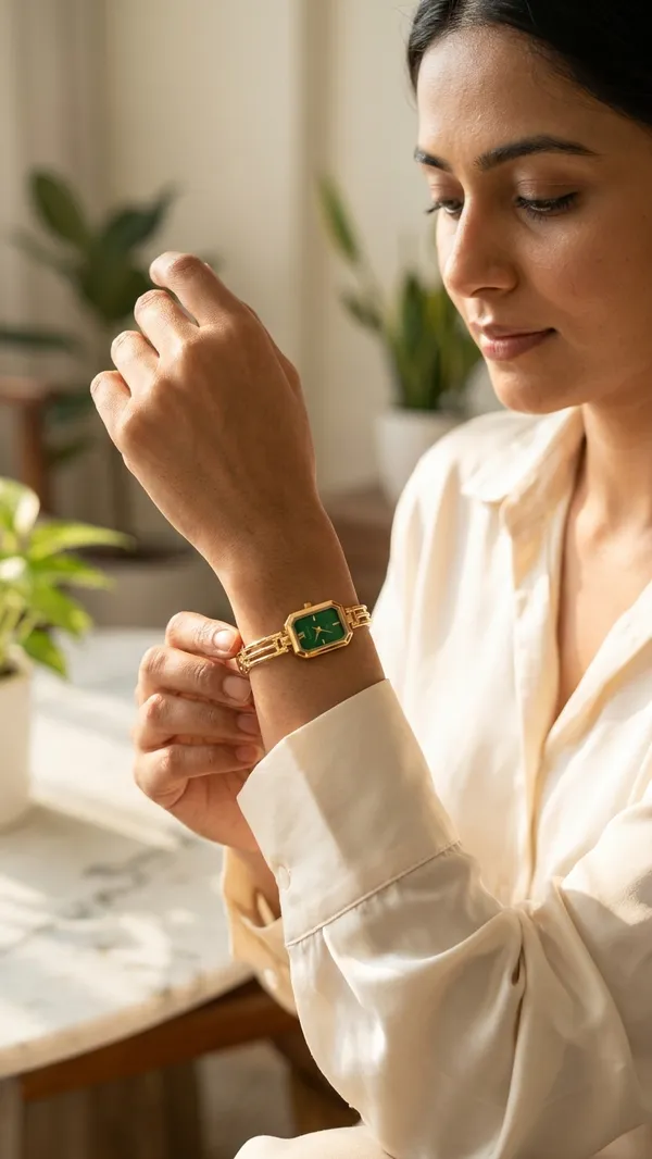 Storie_Taylor_Women_Gold-Plated_Emerald_Green_Rectangular_Dial_Bracelet_Watch