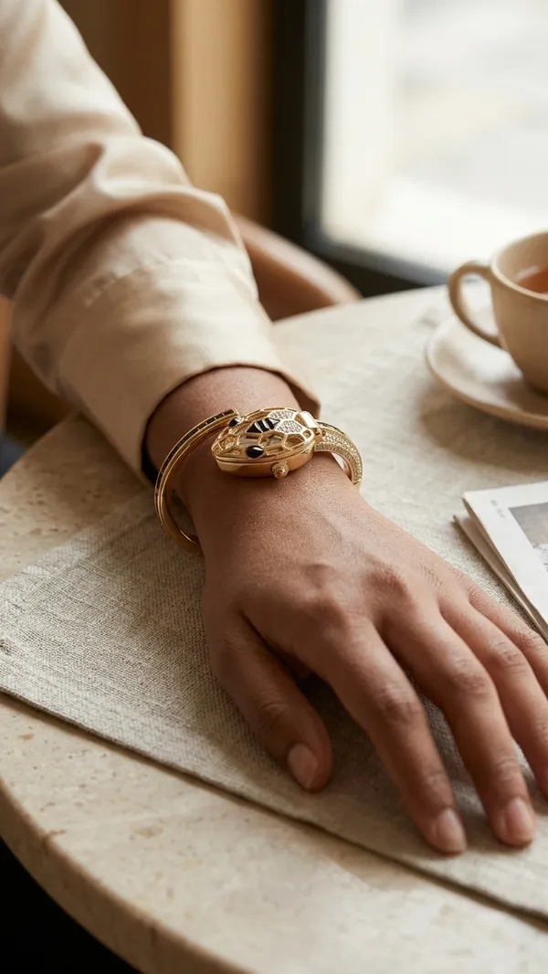 Storie_Taylor_Women_Gold-Plated_Luxury_Serpent_Cuff_Watch_with_Black_Crystals