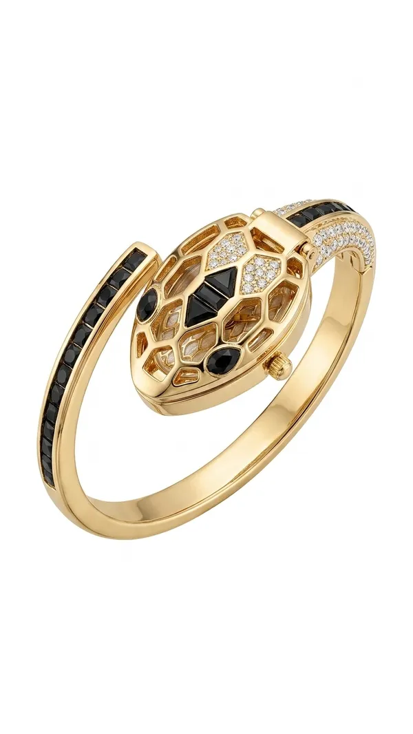 Storie_Taylor_Women_Gold-Plated_Luxury_Serpent_Cuff_Watch_with_Black_Crystals