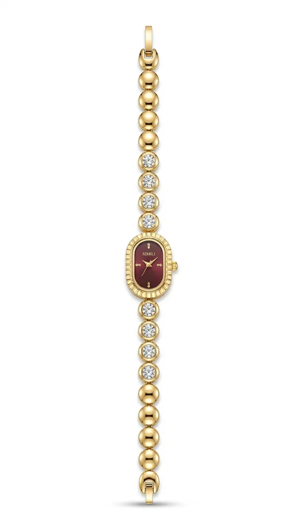 Storie_Taylor_Women_Gold-Plated_Minimalist_Oval_Maroon_Dial_Beaded_Bracelet_Watch