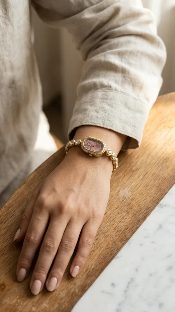 Storie_Taylor_Women_Gold-Plated_Oval_Maroon_Dial_Crystal_Beaded_Bracelet_Watch