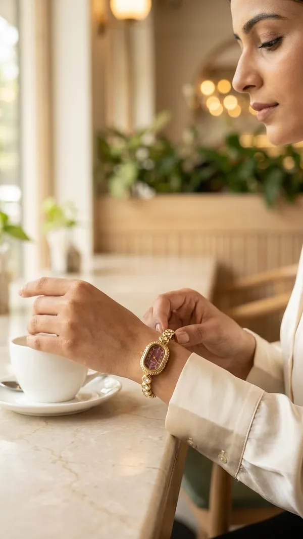 Storie_Taylor_Women_Gold-Plated_Oval_Maroon_Dial_Crystal_Beaded_Bracelet_Watch