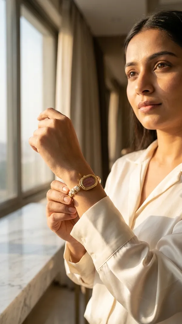 Storie_Taylor_Women_Gold-Plated_Oval_Maroon_Dial_Crystal_Beaded_Bracelet_Watch
