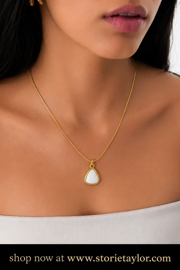 White_Stone_Gold_Plated_Triangle_Pendant_with_Snake_Chain_|_Premium_Imported_Jewellery