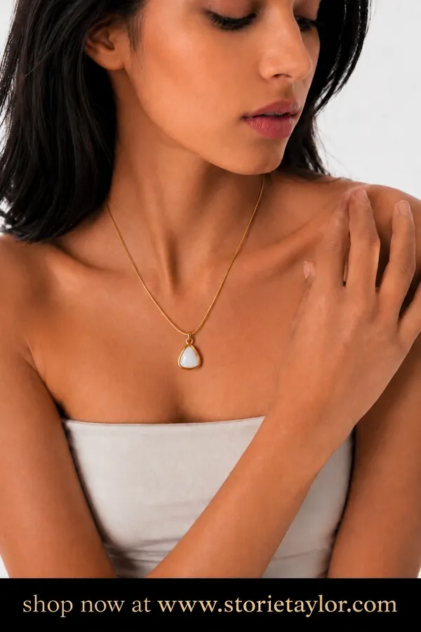 White_Stone_Gold_Plated_Triangle_Pendant_with_Snake_Chain_|_Premium_Imported_Jewellery