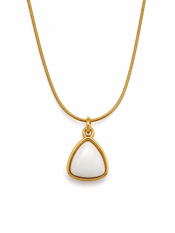 White_Stone_Gold_Plated_Triangle_Pendant_with_Snake_Chain_|_Premium_Imported_Jewellery