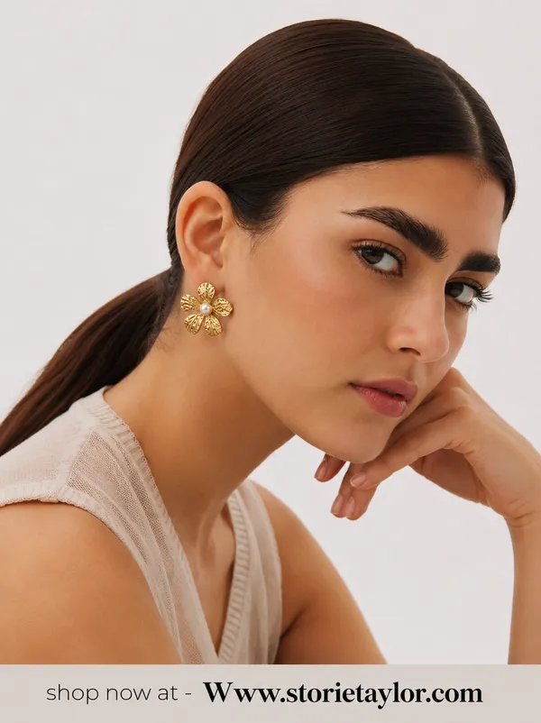 Women’s_Gold-Toned_Floral_Pearl_Stud_Earrings_|_Lightweight_Designer_Flower_Earrings_|_Premium_Fashion_Jewellery