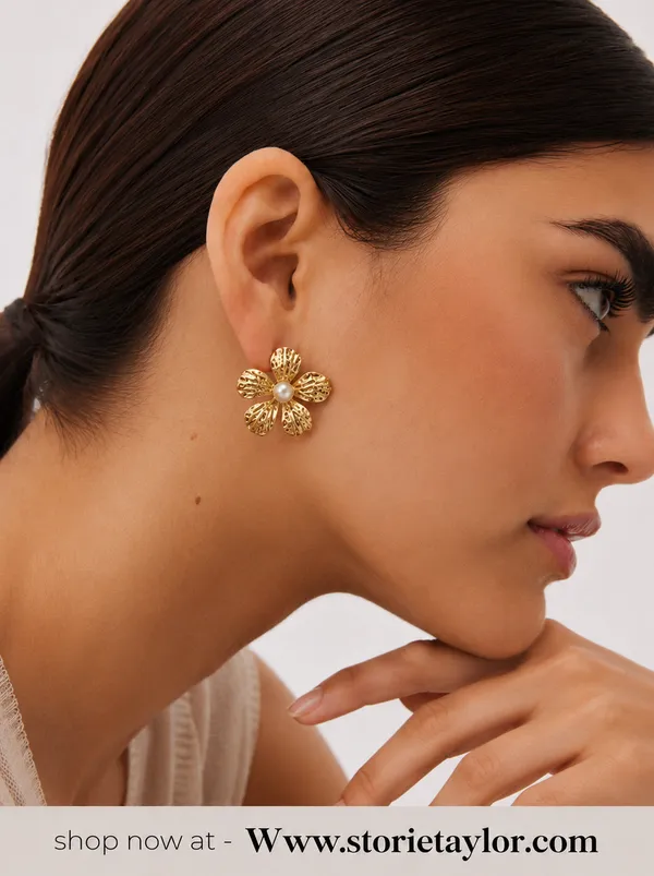 Women’s_Gold-Toned_Floral_Pearl_Stud_Earrings_|_Lightweight_Designer_Flower_Earrings_|_Premium_Fashion_Jewellery