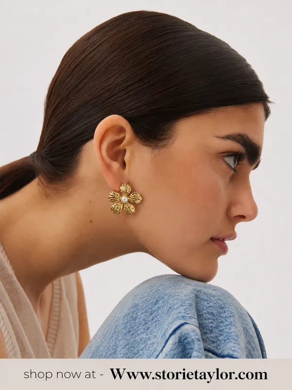 Women’s_Gold-Toned_Floral_Pearl_Stud_Earrings_|_Lightweight_Designer_Flower_Earrings_|_Premium_Fashion_Jewellery
