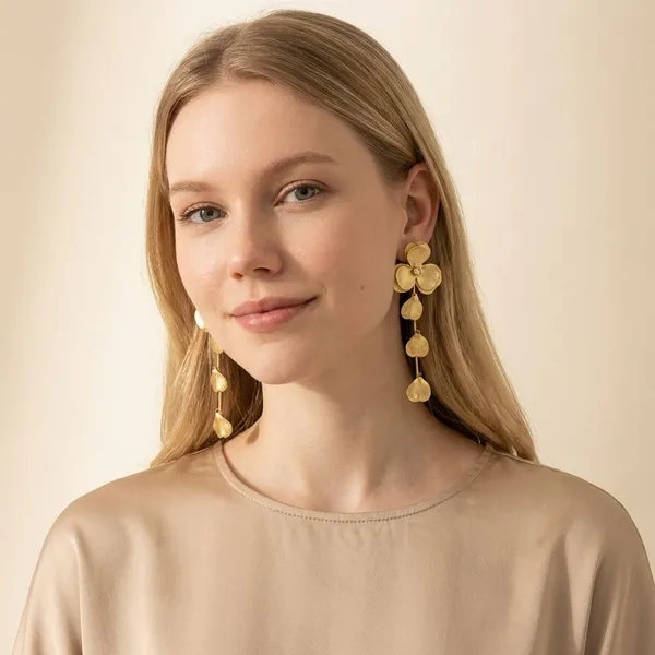 Trendy_Golden_Floral_Long_Drop_Earrings