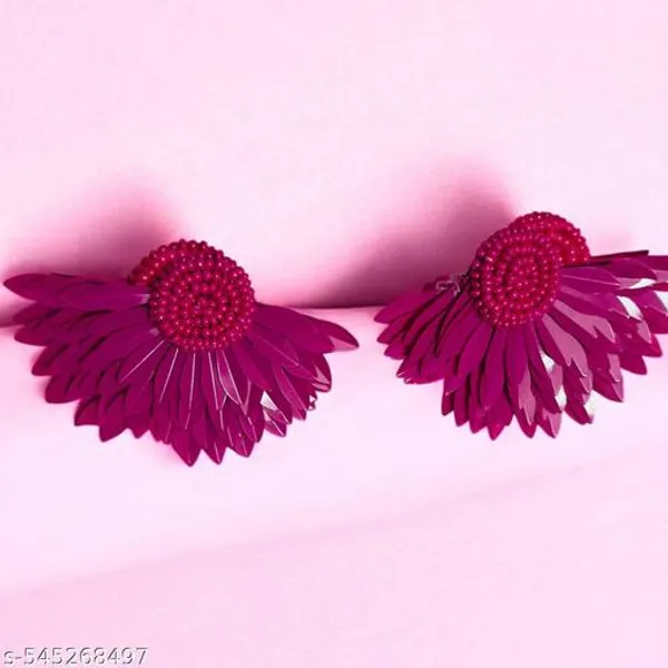 Handmade_Hot_Pink_Floral_Beaded_Earrings