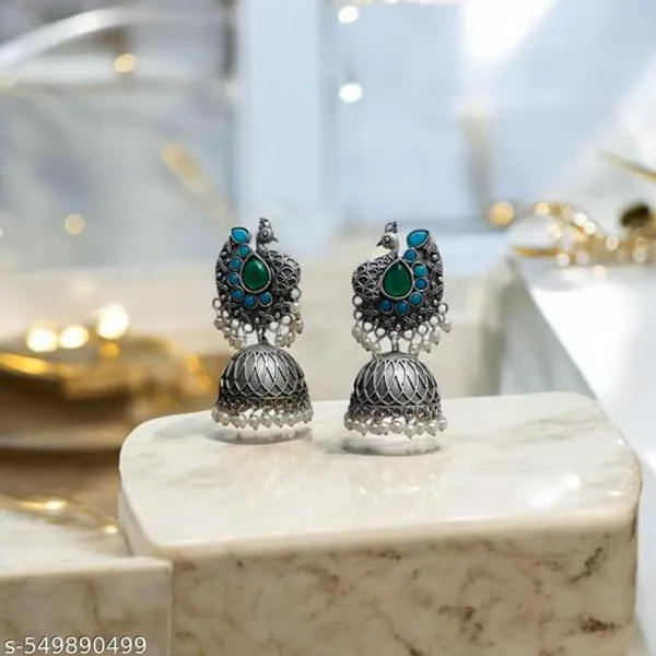 Antique_Silver_Handcrafted_Peacock_Jhumka_Earrings